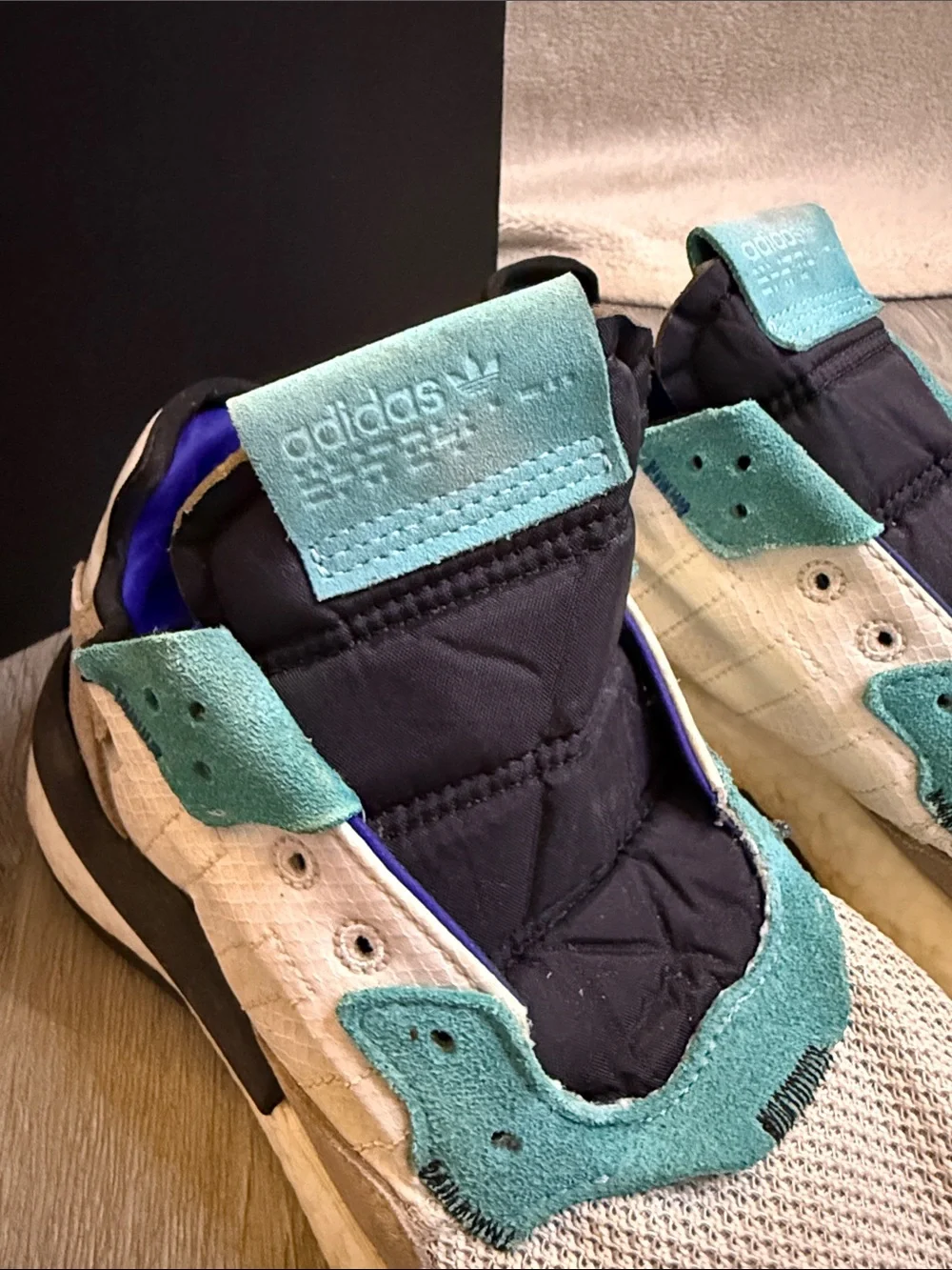 adidas White, Teal & Navy Slip-On Sneakers